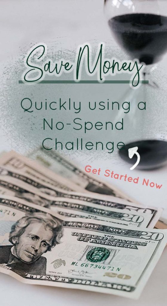 US Dollars and an hourglass, Save Money Quickly Using a No Spend Challenge | www.switchbackstrategy.com
