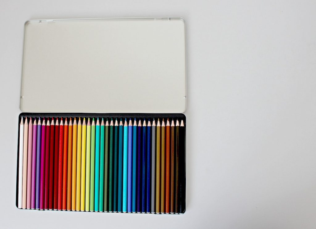 Colored pencils in an open case